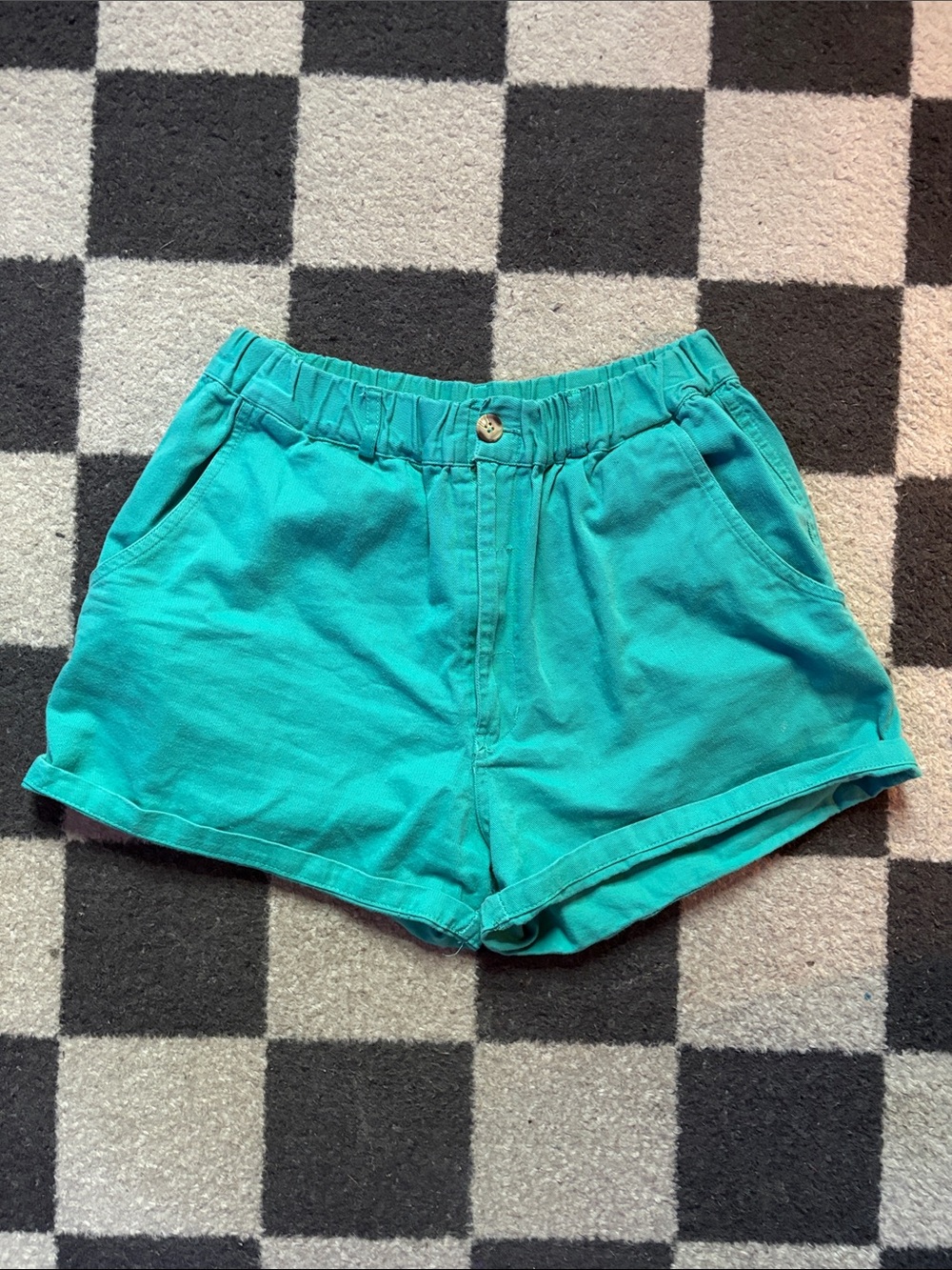 Vintage High-Waisted Teal Shorts with Elastic Waistband